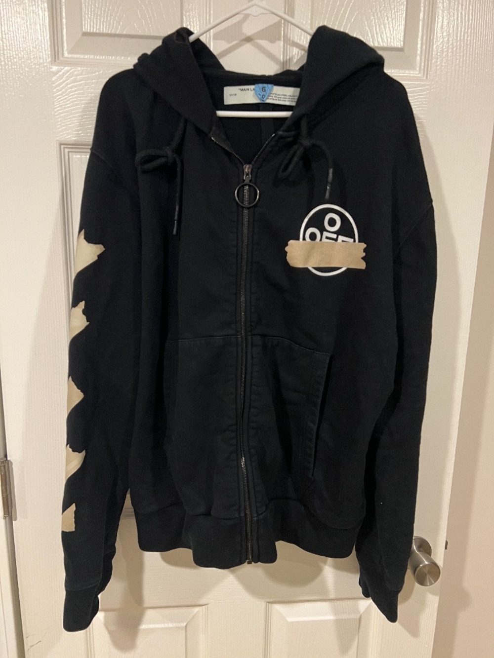 Off-White Tape Arrows Zip Up Hoodie by Virgil Abloh Black/Tan XL